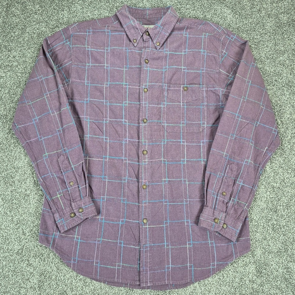 The Territory Ahead Button Down Shirt Mens‎ Large Purple Plaid Embroidered